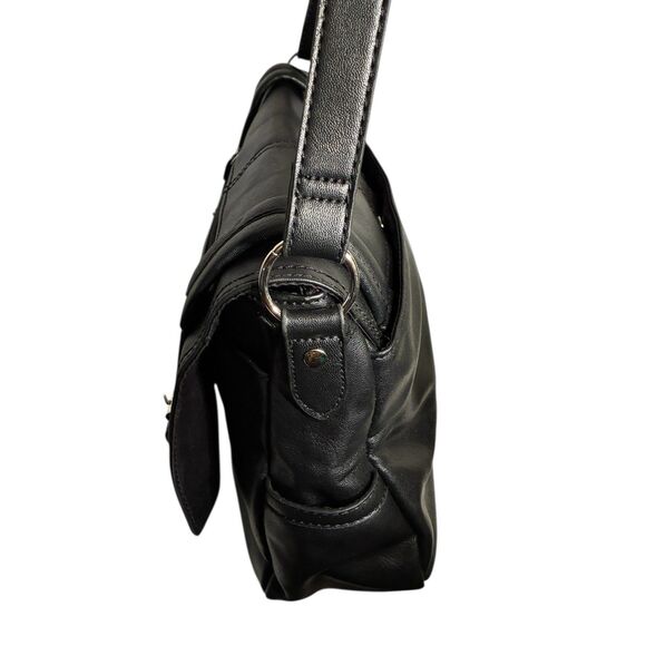 Relic Black Messenger Bag. With Silver Hardware. Buckle Fabric Lining 12”x10”x4” - Picture 7 of 12